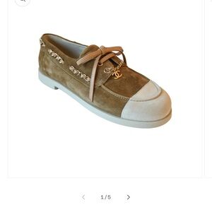 100 percent authentic CHANEL Suede Tan and Cream Loafers